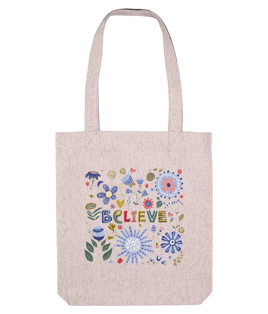 pale pink believe tote bag for women and girls, the holistic hamper