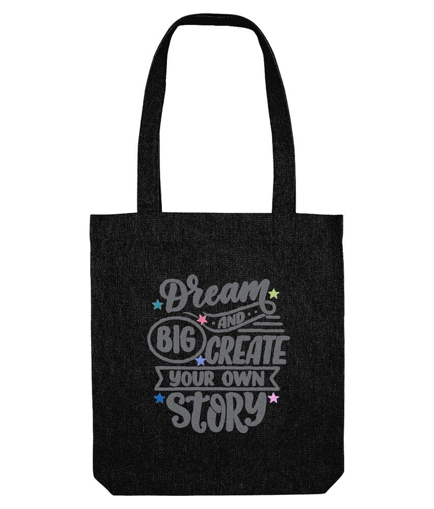 black cotton tote bag with dream big quote