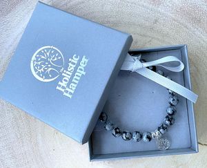 Snowflake Obsidian silver charm bracelet in box, the holistic hamper crystals uK