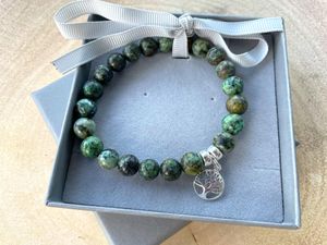 Turquoise Jasper Sterling Silver Charm Bracelet in Box, The Holistic Hamper Crystals UK