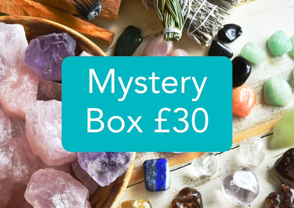 crystal mystery box with crystals and essential oil products for £30