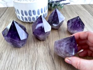 five deep purple amethyst points