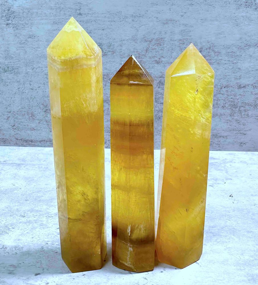 Yellow fluorite crystal towers