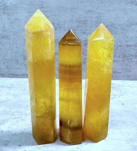 Yellow fluorite crystal towers