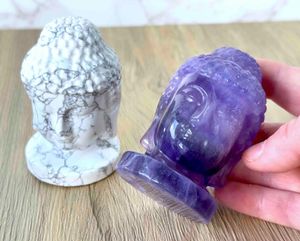 crystal buddha heads in white howlite and purple fluorite