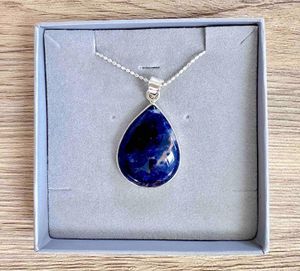sodalite crystal pendant and silver 18 inch necklace in box, The Holistic Hamper Crystals UK