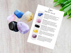 libra zodiac crystals set with five tumbled stones and properties card