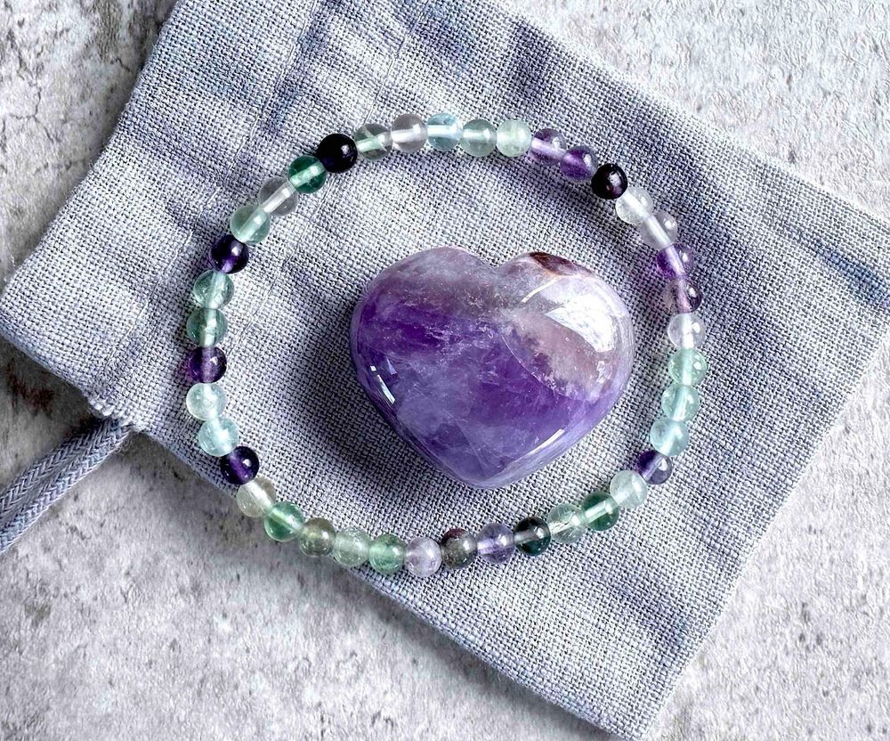 mother daughter crystal gift set with fluorite bead bracelet and amethyst heart ion a cotton gift bag with poem card
