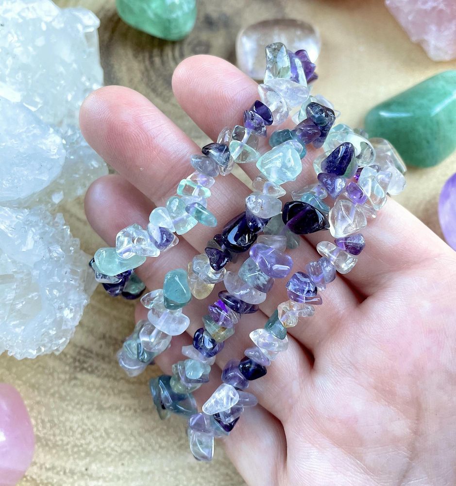 Rainbow Fluorite Crystal Chip Bracelet, The Holistic Hamper, online crystal healing shop UK