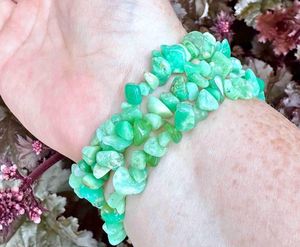 chrysoprase chip bracelets on arm