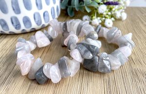 pink and grey luna rose quartz chunky chip bracelet, the holistic hamper crystal shop UK