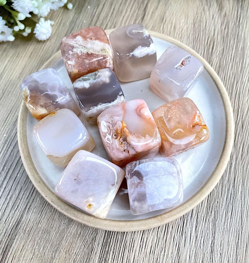 Flower agate crystal cubes, the holistic hamper UK Crystal Shop