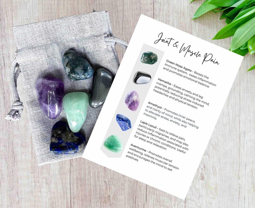 Joint pain crystals set of five tumbled stones with properties card