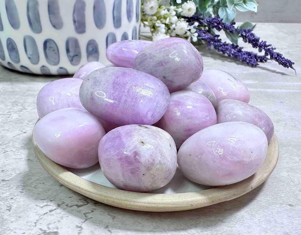 pink kunzite tumbled stones, rare crystal for love