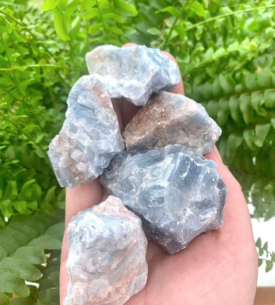 Raw rough blue calcite crystal chunks