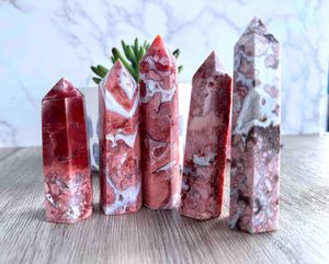 pink flower agate crystal towers with druzy