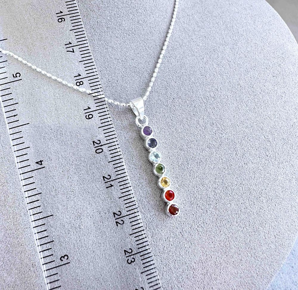seven chakra sterling silver drop pendant on optional chain