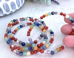 4mm round bead chakra crystal stretch bracelets in rainbow colours