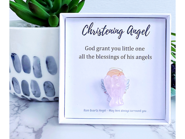Rose Quartz Angel Girl and Boy Christening Gift Box Set