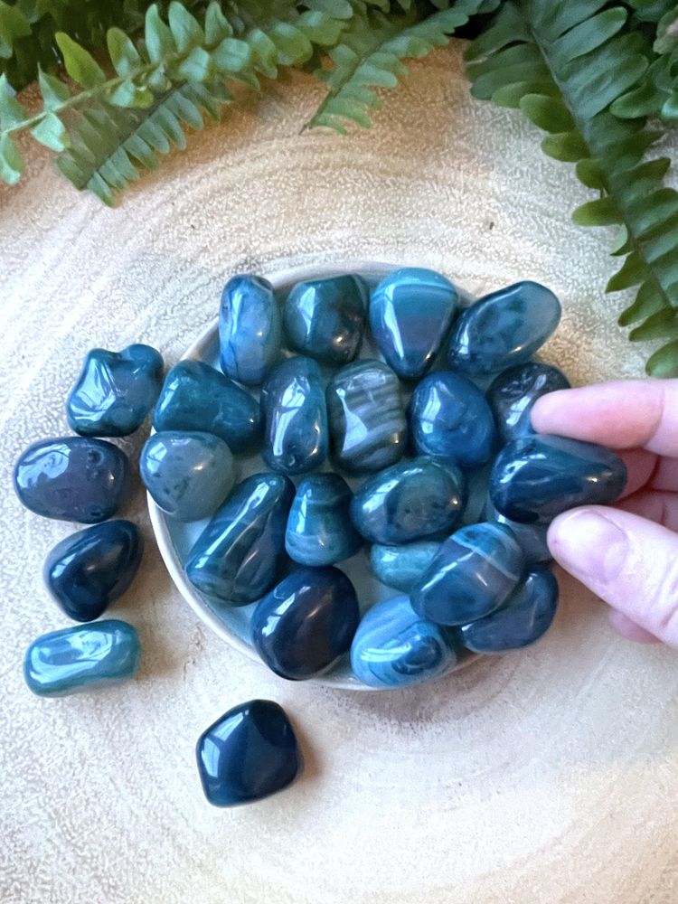 Blue Striped Banded Agate Crystal Healing Tumble Stone, The Holistic Hamper, online crystal shop UK