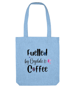 Sky blue Fuelled by crystals and coffee tote bag, UK online crystal shop