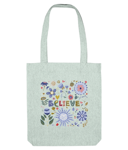 pale green believe tote bag for women and girls, the holistic hamper
