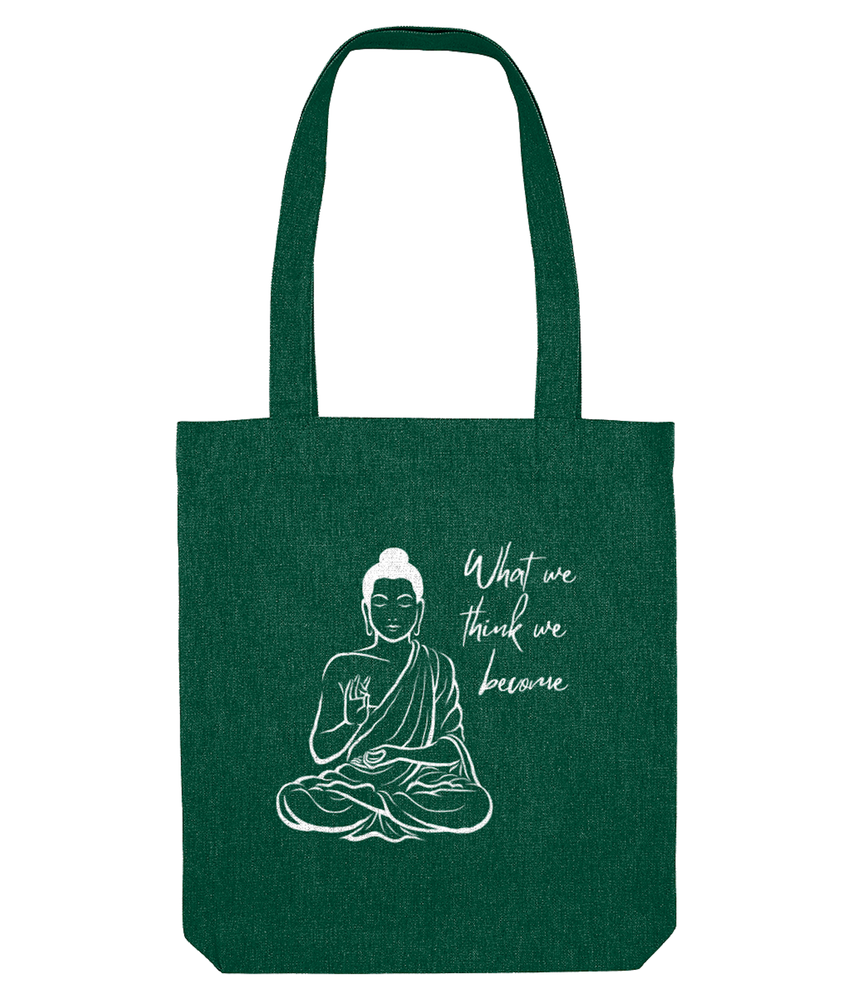 Buddha tote bag dark green with what we think we become quote, the holistic hamper