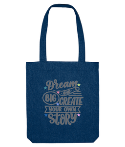 navy cotton tote bag with dream big quote