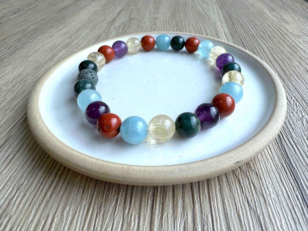 Aries Zodiac Crystal Bracelet with genuine gemstone beads