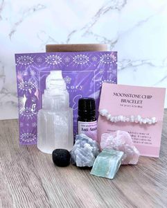 Feel the love self love and worth pamper pot with selenite tower, rough crystals, etc mask and moonstone bracelet