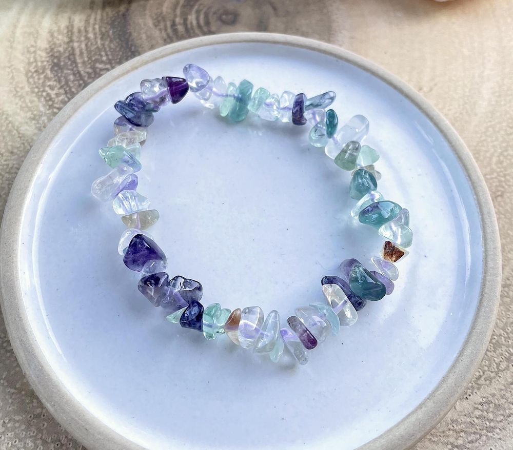 Rainbow Fluorite Crystal Chip Bracelet, The Holistic Hamper, online crystal healing shop UK