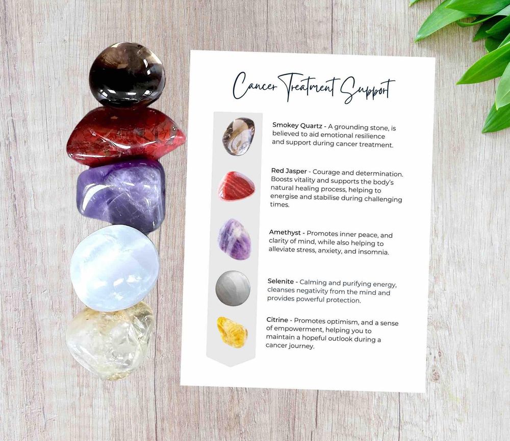 cancer treatment support crystals set of five tumbled stones and card