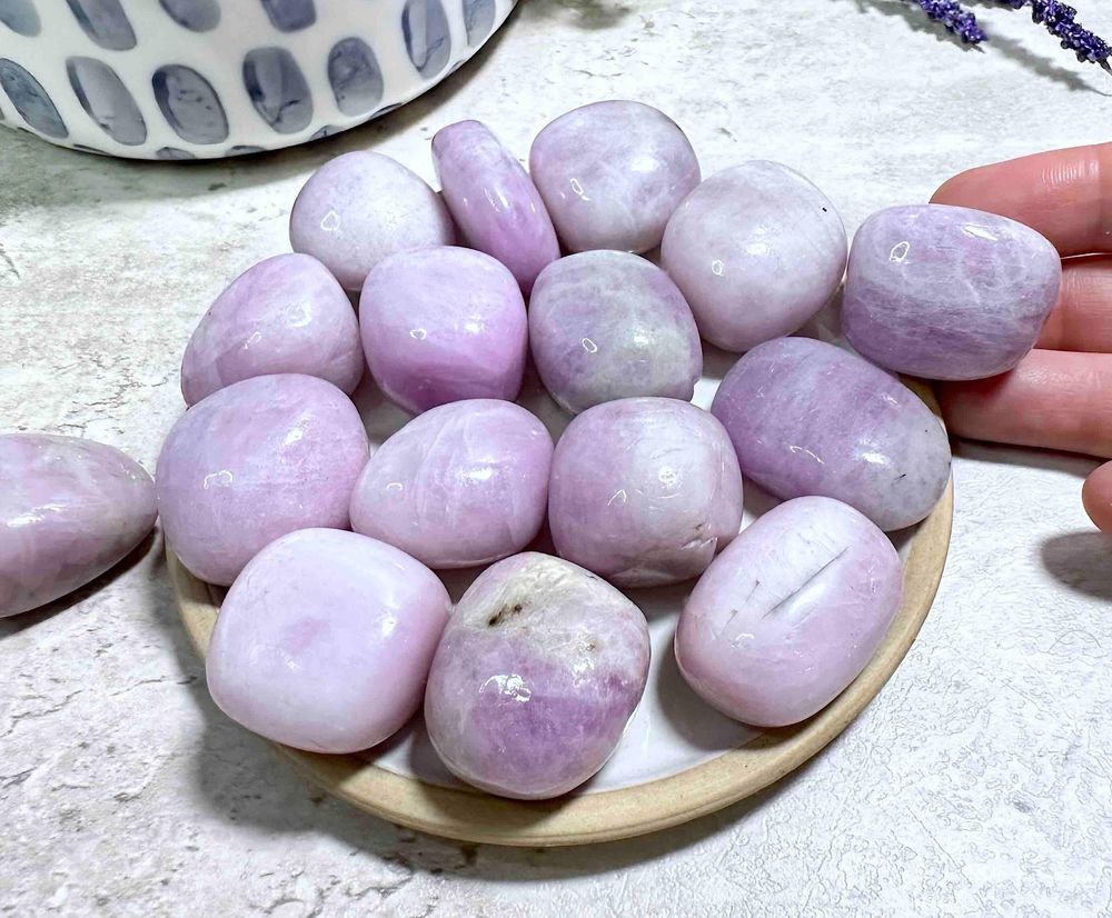 pink kunzite tumbled stones, rare crystal for love