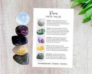 pisces stones crystals set with five tumbled stones and a properties card