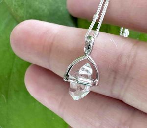 double point Herkimer diamond crystal pendant a sterling silver chain (clear quartz)