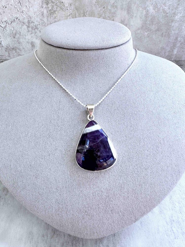 zebra amethyst crystal pendant in sterling silver with optional chain