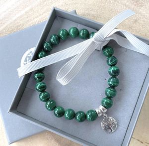Malachite crystal sterling silver charm bracelet in box, the holistic hamper crystals