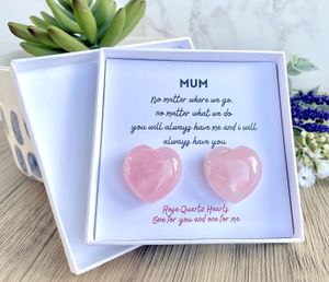 mum crystal gift box with two rose quartz hearts and a poem, the holistic hamper UK crystal shop