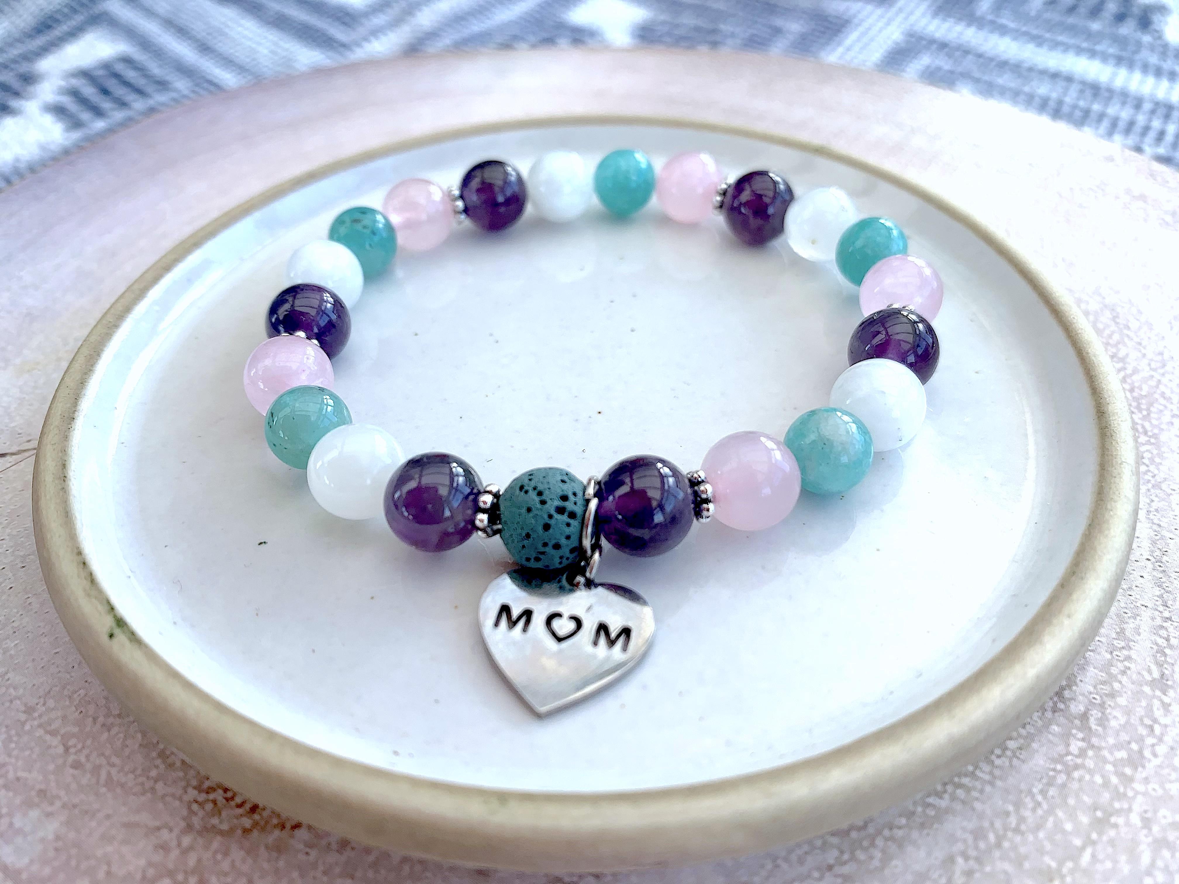 Mother's Day Handmade Beaded Crystal Healing Gemstone Bracelet with Optional Charm, The Holistic Hamper, online crystal shop UK