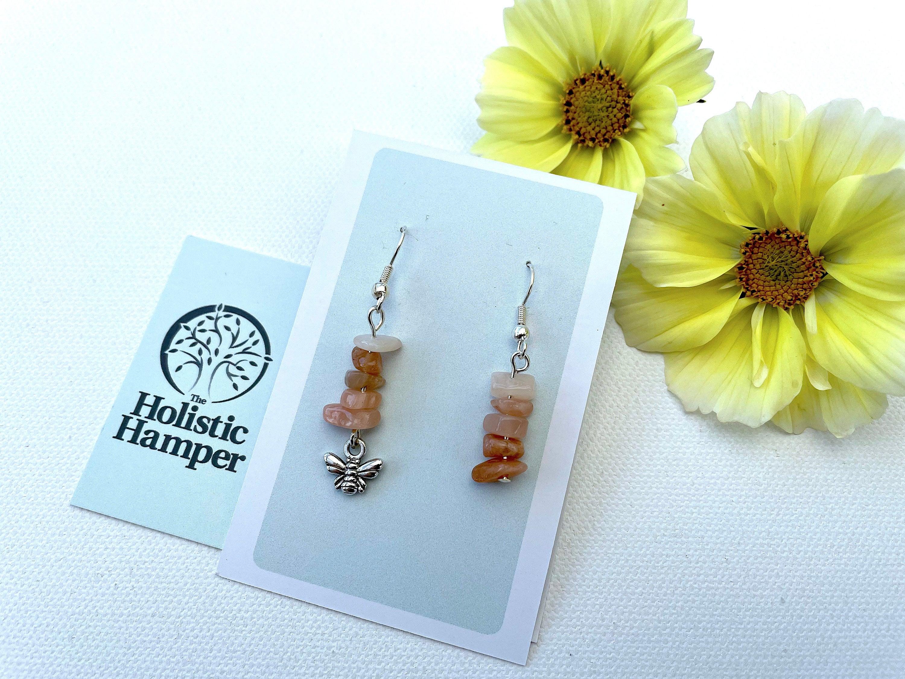 Crystal chip earrings with optional bee charm, The Holistic Hamper, online crystal shop UK