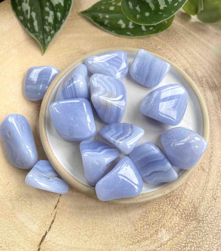 Blue lace agate grade AA tumble stones, healing crystal, UK online crystal shop The Holistic Hamper