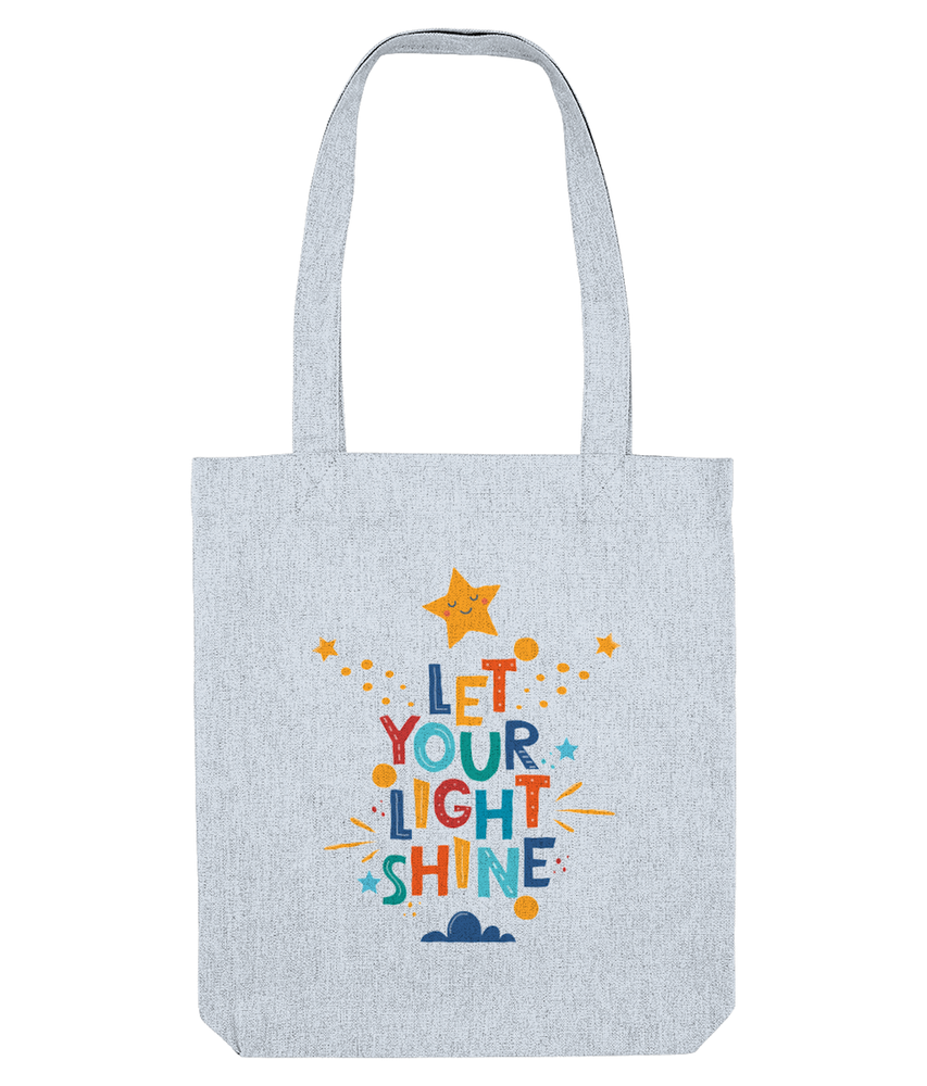 let your light shine tote bag pastel blue, positive quote gifts, the holistic hampe