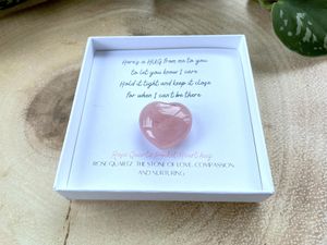 rose quartz pocket hug long distance gift, the holistic hamper crystals