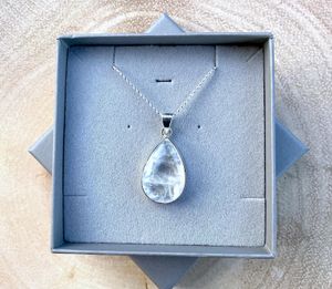Moonstone teardrop Crystal Pendant in sterling silver in a box, the holistic hamper crystals UK