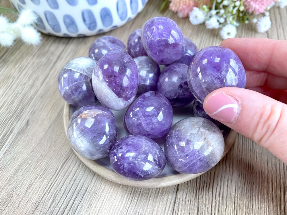 large high purple quality amethyst tumble stones or small spheres, The holistic hamper UK crystal shop