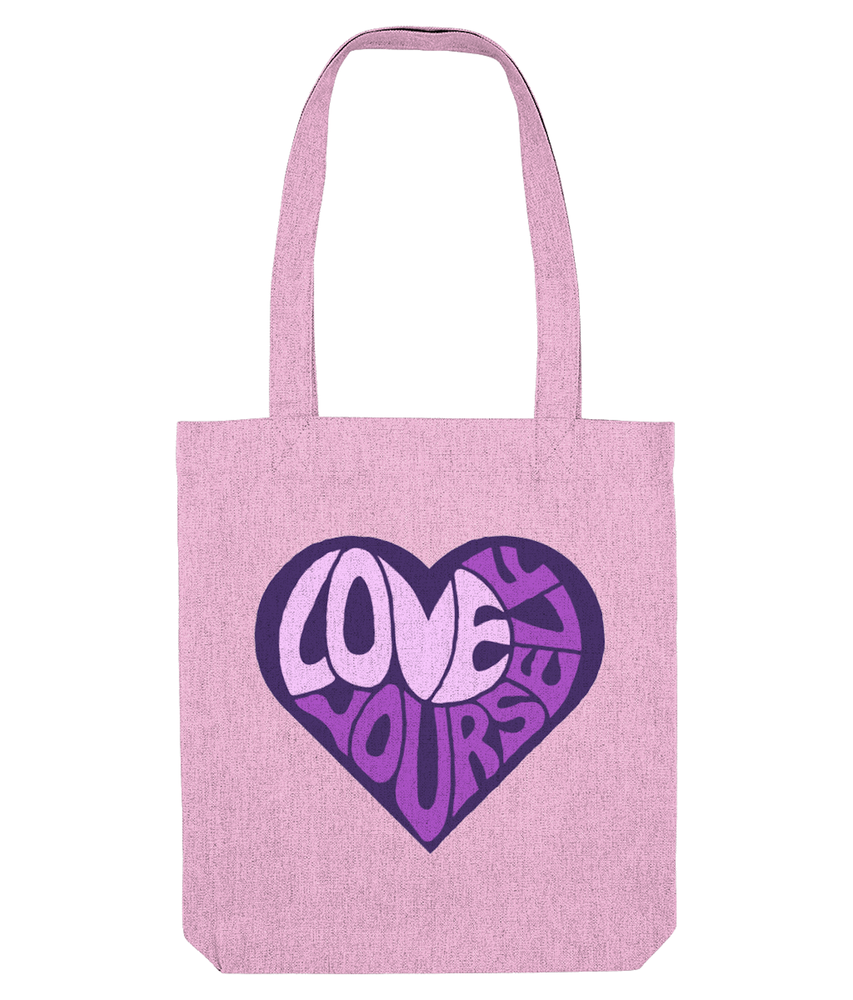 love yourself heart bubble writing tote bag for women classic pink