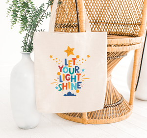 let your light shine tote bag, positive quote gifts, the holistic hamper
