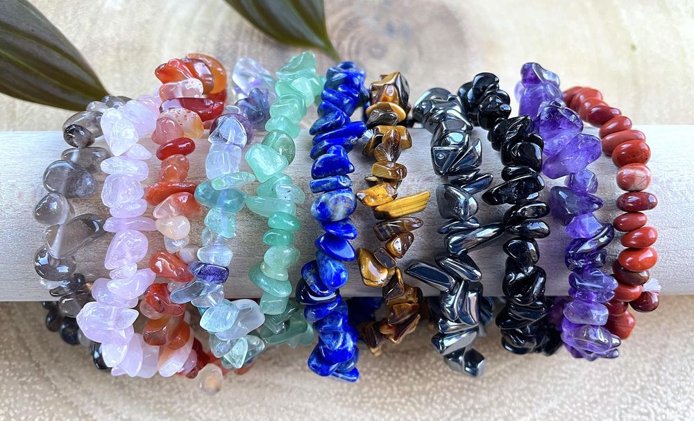 Various crystal Chip Bracelets, The Holistic Hamper, online crystal healing shop UK