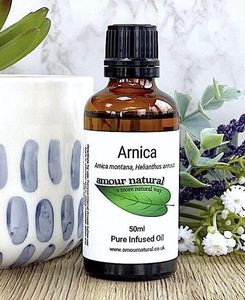 arnica infused oil 50ml in brown bottle, the holistic hamper skincare