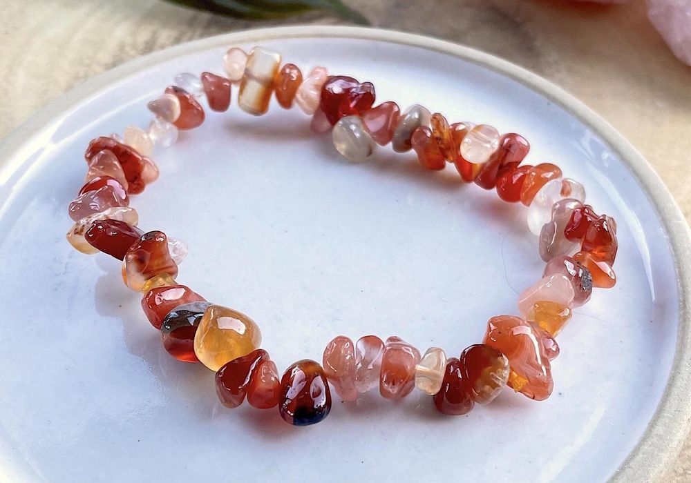 Red Carnelian Chip Bracelet, The Holistic Hamper, online crystal healing shop UK